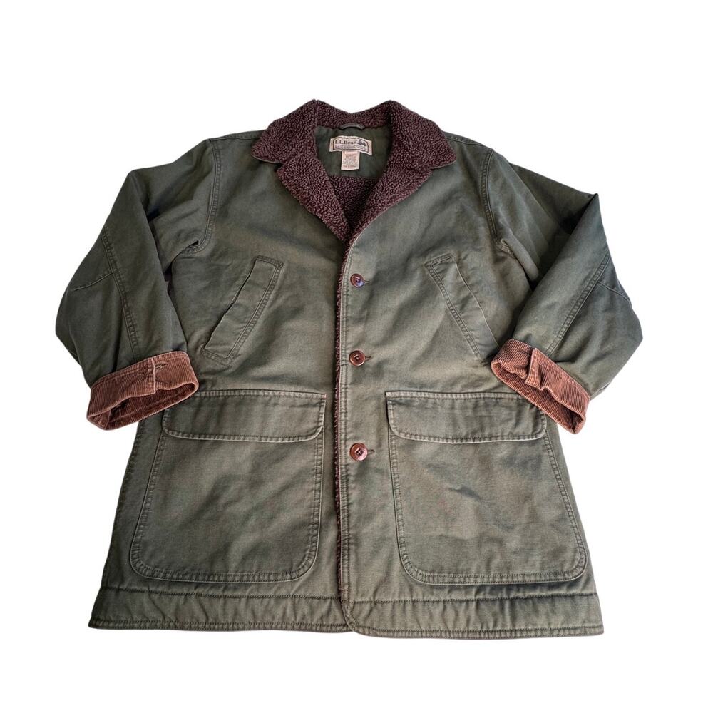 Vintage L.L. Bean Coat Mens M Green Sherpa Lined Field Canvas Barn Jacket